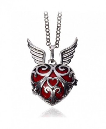 Omnichic Heart Shaped Charm Locket Pendant Necklace Vintage Silver Harmony Ball Angel Wing for Women - CN185A7SM88