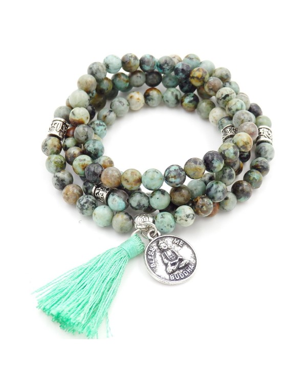 Mala Beads Bracelet- Buddhist Mala Prayer Beads- Buddha Bless Me Statement Necklace - African Turquoise - CI180N7ATY0