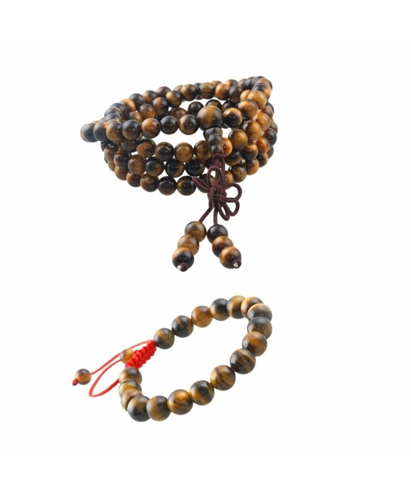 rockcloud Buddhist Prayer Beads Tibetan Mala Necklace Healing Stones Meditation Bracelet - Tiger's Eye - CX12J1U7MBV