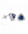 Halo Stud Post Earring Trillion Cut Triangle Simulated Deep Blue Sapphire Round CZ 925 Sterling Silver - CU12N2858BT
