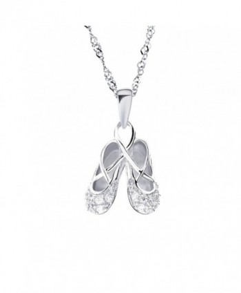 GemsChest 925 Sterling Silver Cubic Zirconia Ballet Slippers Shoes Necklace for Teen & Dancer 18'' - White - CW12G0X7PHN