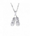 GemsChest 925 Sterling Silver Cubic Zirconia Ballet Slippers Shoes Necklace for Teen & Dancer 18'' - White - CW12G0X7PHN