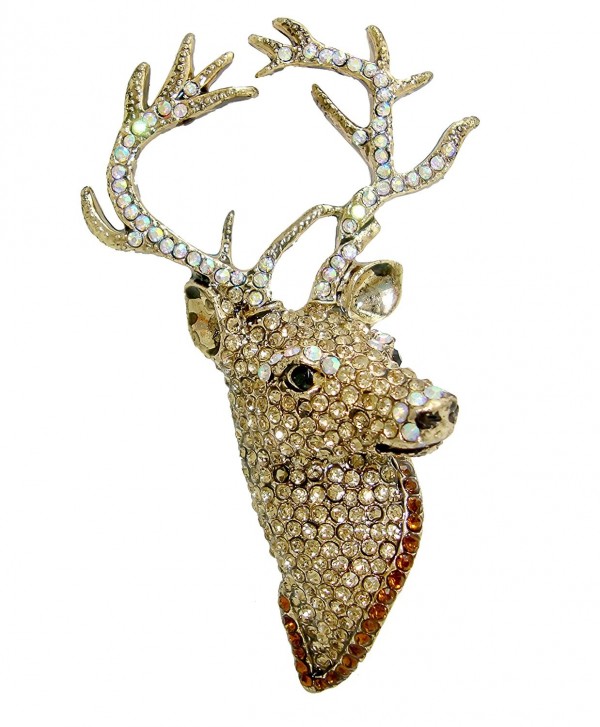 TTjewelry Fashion Animal Stag Deer Brooch Pin Austrian Crystal Christmas Gift - Brown - CJ127ZK3CLX