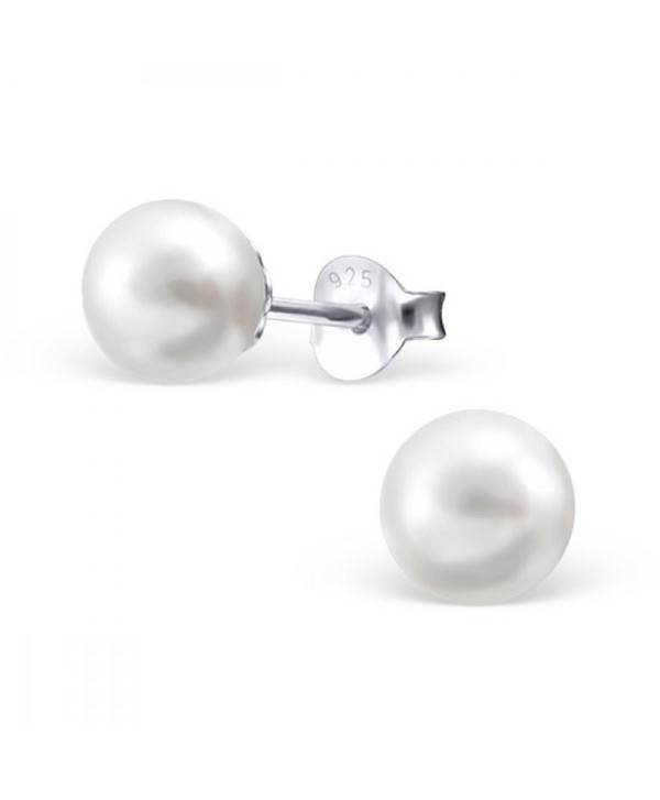 Sterling Silver 6mm Simulated Pearl Stud Earrings Choose Your Color - White - CO188A7KMYY