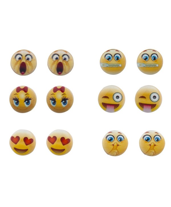 Lux Accessories Yellow Emoji Smiley Different Faces Multi Earring Stud Set 6PC - CX12LV66RIR