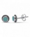 Twisted Rope Design Tiny Stud Post Earrings Round Simulated Blue Turquoise 925 Sterling Silver - CS12N19SNHY