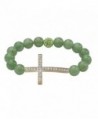 Gold Tone Horizontal Cross Stretch Bracelet (10mm)- Genuine Green Agate and Green Crystal- 8" - CO17YSAR33Y
