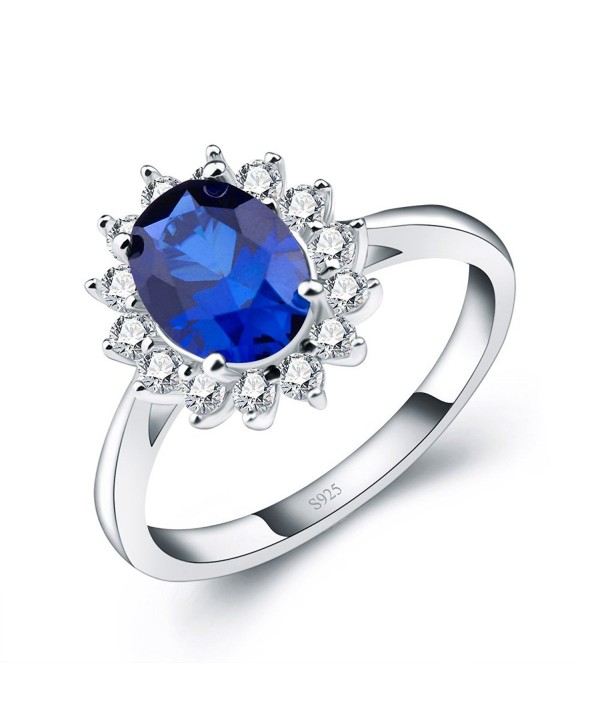 ANGG Blue Sapphire 925 Sterling Silver Princess Engagement Wedding Ring For Women - CG12O2UREWQ