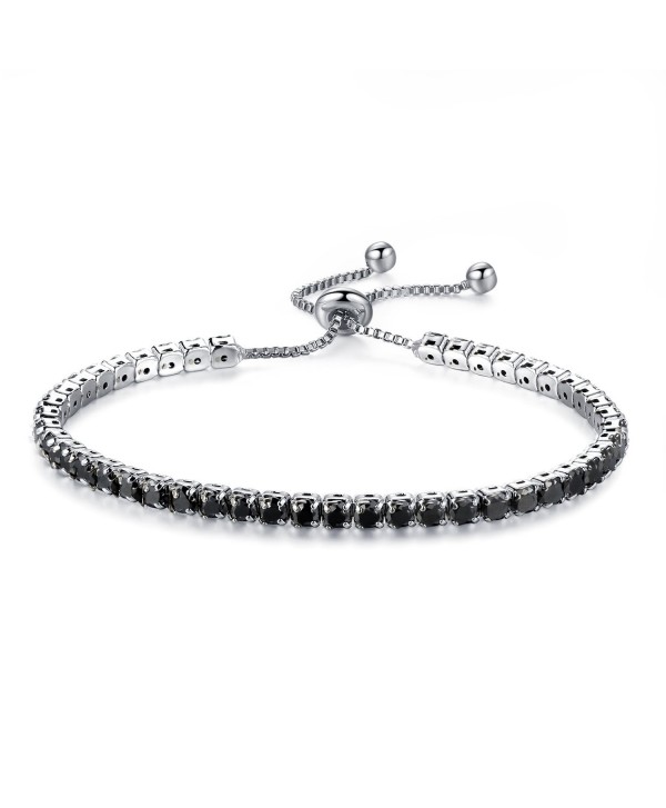 Fashion Silver tone Bracelet Zirconia Adjustable - Black Stone - C812N6I7Y53