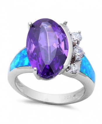 .925 Sterling Silver Simulated Amethyst- Cz- & Lab Created Blue Opal Ring Sizes 5-10 - CK11K4FUAA1