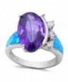 .925 Sterling Silver Simulated Amethyst- Cz- & Lab Created Blue Opal Ring Sizes 5-10 - CK11K4FUAA1