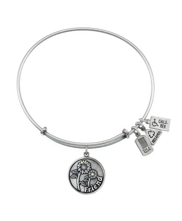 Wind and Fire Friend with Sunflowers Charm Bangle Bracelet (Antique Silvertone Finish) - C511WRSDQY7