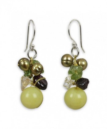 NOVICA Multi-gem Dyed Cultured Freshwater Pearl .925 Sterling Silver Cluster Earrings- 'Freshness' - C311G3W9LZB