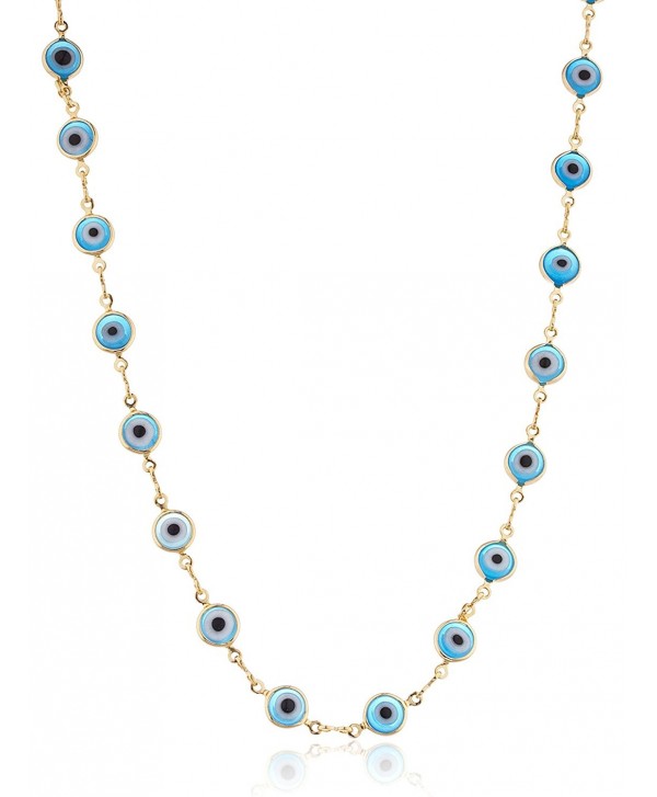 Two Year Warranty Ladies Gold Overlay with Light Blue Evil Eye 18 Inch Necklace (T-1317) - C011YQA6RYT