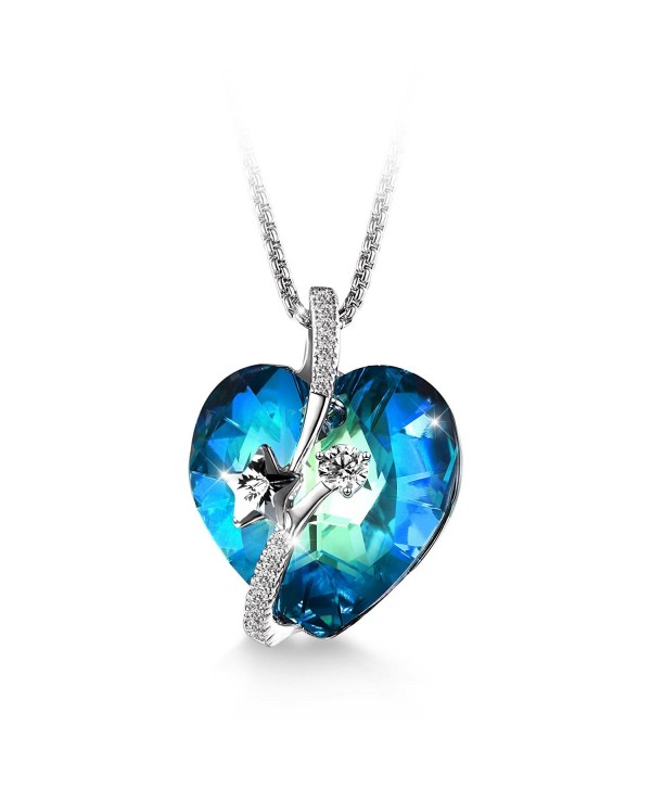 T400 Jewelers "Shooting Star" Heart Swarovski Elements Crystal Pendant Necklace Love Gift - Blue - C317Z2AE73I