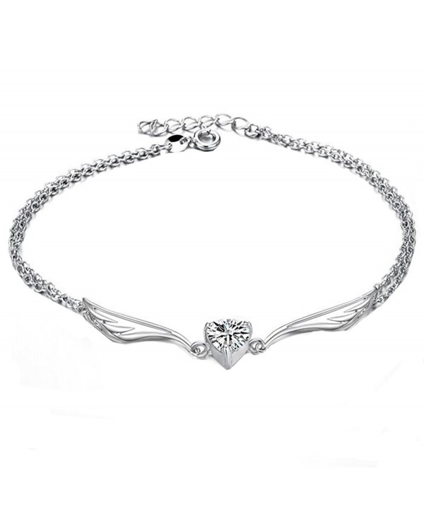 Lovely Platinum Plated Heart Shape Angel Wings Cubic Zirconia Rhinestone Anklet Bracelet Foot Chain - CQ1827RTYZK