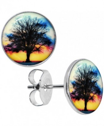 Body Candy Stainless Steel Glow in the Dark Sunset Tree Stud Earrings - C811FW6649P