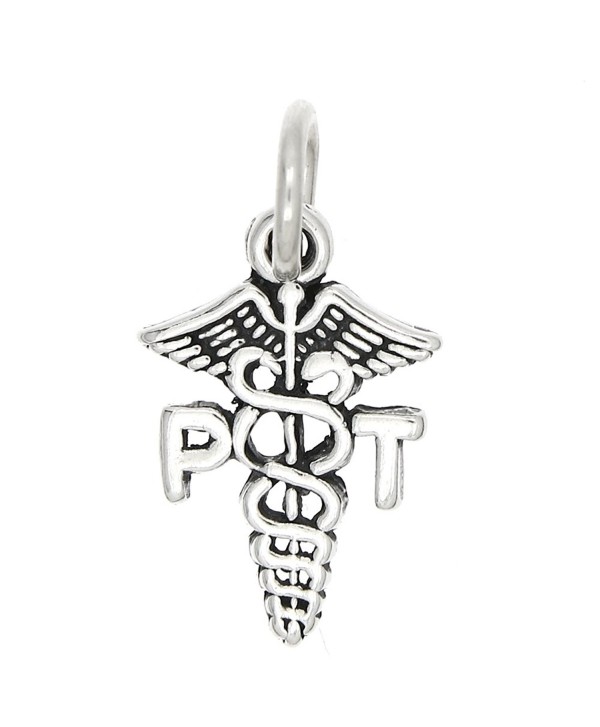 Sterling Silver Oxidized One Sided Physical Therapist Caduceus Charm - C6115VBX8V3