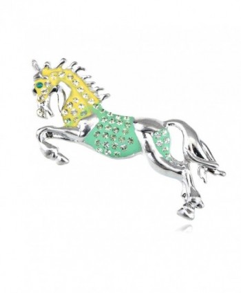 Alilang Galloping Stallion Horse Green Yellow Enamel Swarovski Crystal Custom Pin Brooch - C51143STBFR