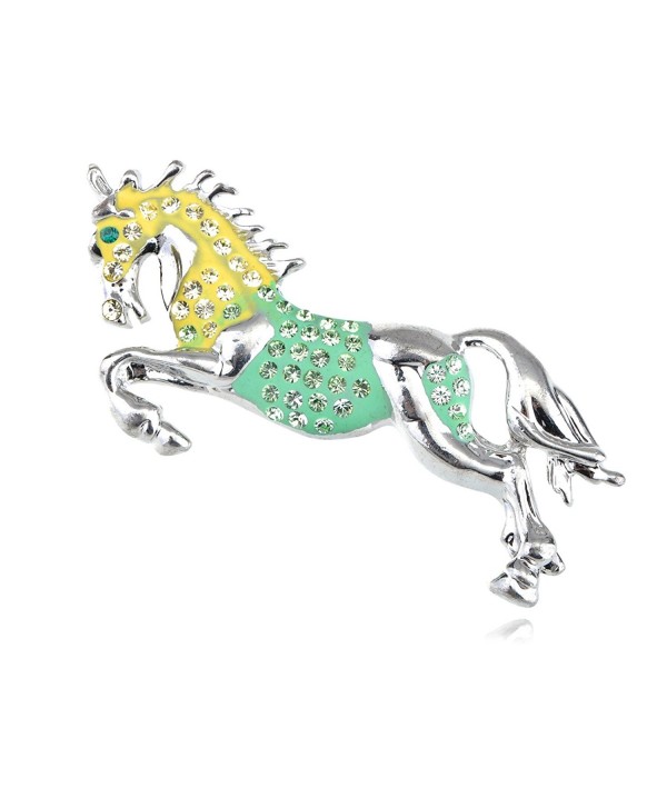 Alilang Galloping Stallion Horse Green Yellow Enamel Swarovski Crystal Custom Pin Brooch - C51143STBFR