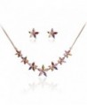 18K Rose Gold Plated Marquise-cut Multicolor Cubic Zirconia Necklace Earring Jewelry Set for Gift - CU12G9FD0GR