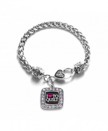 I Love to Quilt Quilters Blanket Classic Silver Plated Square Crystal Charm Bracelet - CD11LBGLB8J