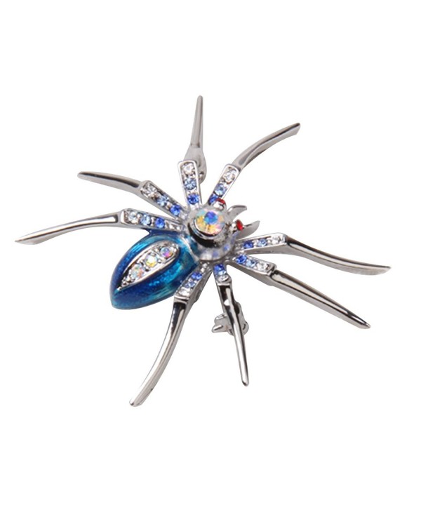 Dazzling Spider Clip Pin Brooch w/ Rhinestone - Blue - CS11CQLW5PV
