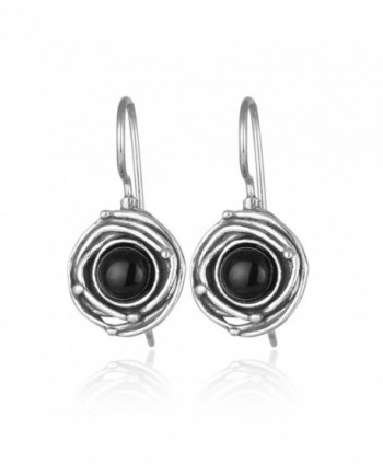 Vintage Style 925 Sterling Silver Genuine Black Onyx Earrings with Swirl Design and Secure Backs - C4128LJW1FZ
