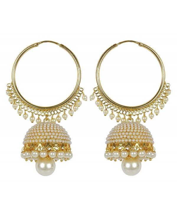 MUCHMORE Women's Amaal Kundan Pearl Jhumki Earrings in Traditional Ethnic Gold Plated - CP12GOVC35F