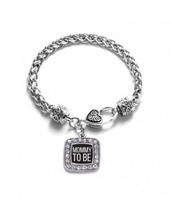 Mommy To Be Expecting Mother Baby Shower Charm Classic Silver Plated Square Crystal Bracelet - C611LIB3FMH