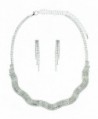 Curvy Multi-Row Rhinestone Pave Necklace and Earrings Jewelry Set - Silver-Tone - CB11XSP3003
