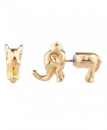 Lux Accessories Goldtone Elephant Animal Front Back Stud Earrings - CP128XNXUZ9
