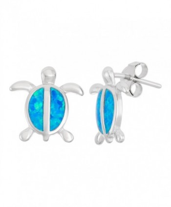 Sterling Silver Created Opal Turtle Stud Earrings - Blue Opal - C5127RQ3O8V