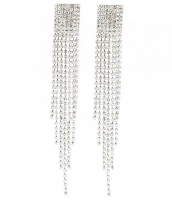 Silvertone 4.5 Inch Chandelier with Tassels and Stones Earrings (E-1064) - CP11LZY6NNP
