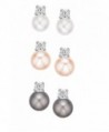 925 Sterling Silver Cultured Freshwater Pearls and Cubic Zirconia CZ 3 Color Stud Gift Set for Women (7-8mm) - CF115P499XH