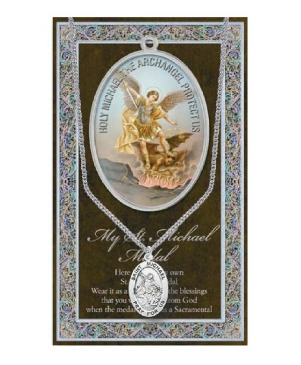 St Michael Pendant Medal on 18 Inch Stainless Steel Chain with Prayer - CR116UIET5Z