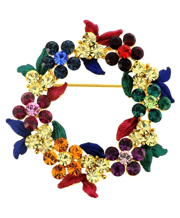 Multicolor Crystal Wreath Pin Brooch - CW1190H8JAX