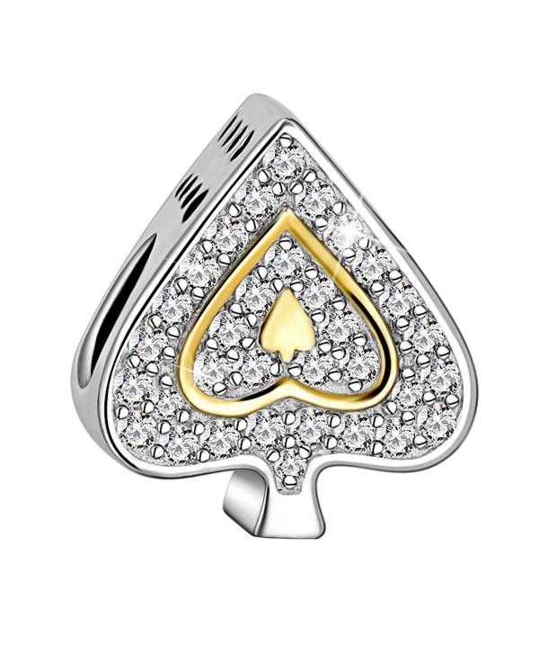Long Way 925 Sterling Silver Love Heart Poker Ace Design Cubic Zirconia Charms - Gold - CP183N3OMU2