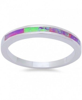 Lab Created Pink Opal Band .925 Sterling Silver Ring Sizes 6-9 (5) - C611P0EZFZN