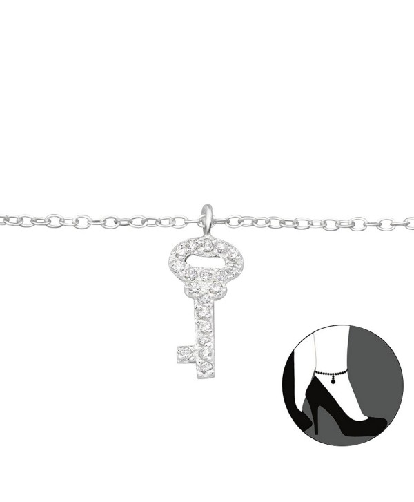 Atik Jewelry Silver Key Anklet With Cubic Zirconia - C117YSOY95A