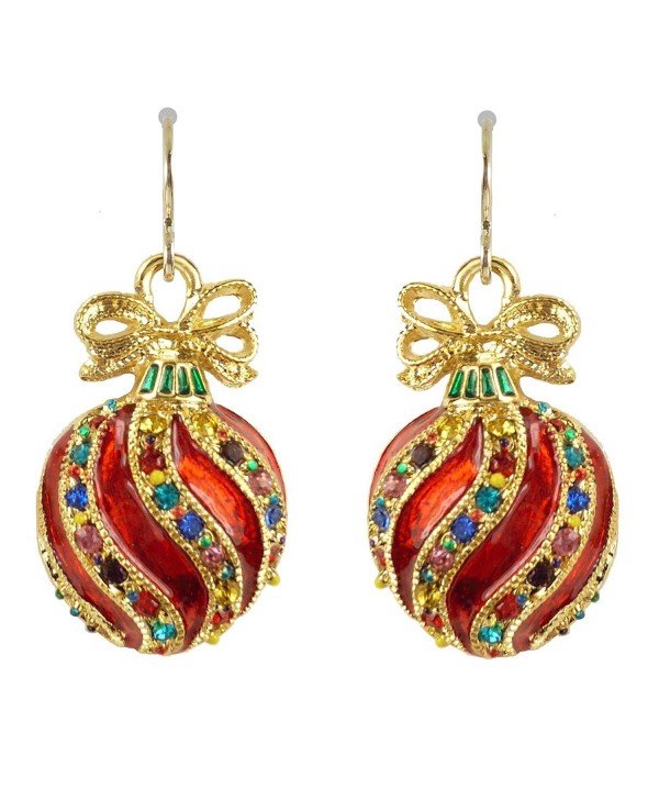 Bejeweled Christmas Red Fancy Ornament French Ear Wire Earrings 90 - C717XE9S3HL