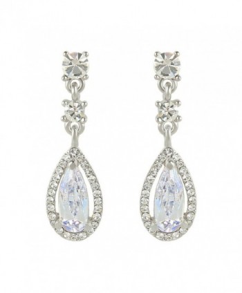 EVER FAITH Women's Austrian Crystal CZ Elegant Hollow-out Teardrop Dangle Earrings Clear Silver-Tone - CW11GD1M94R