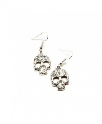 Silver Floral Sugar Skull Drop Earrings [D&iacutea de los Muertos] - CH128QQXHZV