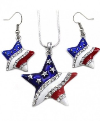 American Patriotic Independence Necklace Earrings - Dangle - Slvr - CA11CAGG3O5