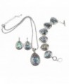 IPINK 3Pcs Water Drop Abalone Shell Turquoise Necklace Earring Bracelet Jewelry Set - C3124F2JW95