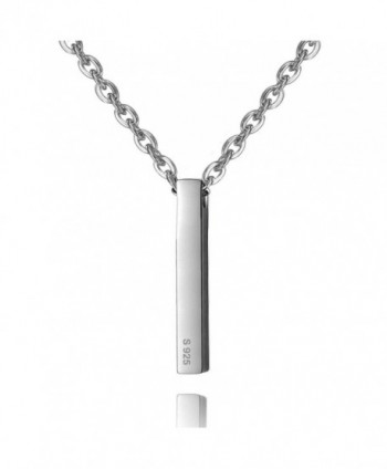 925 Sterling Silver Necklace Simple Vertical Bar Pendant New Women Chain- 28+2" Extender - Silver 925 - CH1887HNGCO