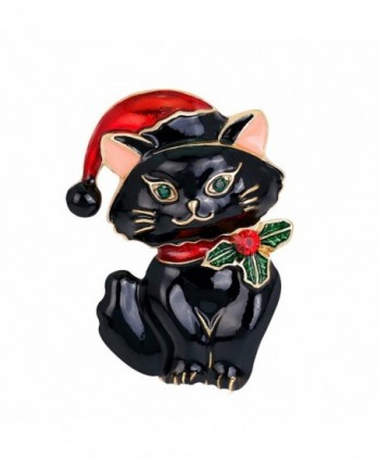 SANWOOD Women's Vintage Enamel Lovely Cat Christmas Brooch Pin Breastpin Xmas Gift - Black - C8186RDQQ9Q