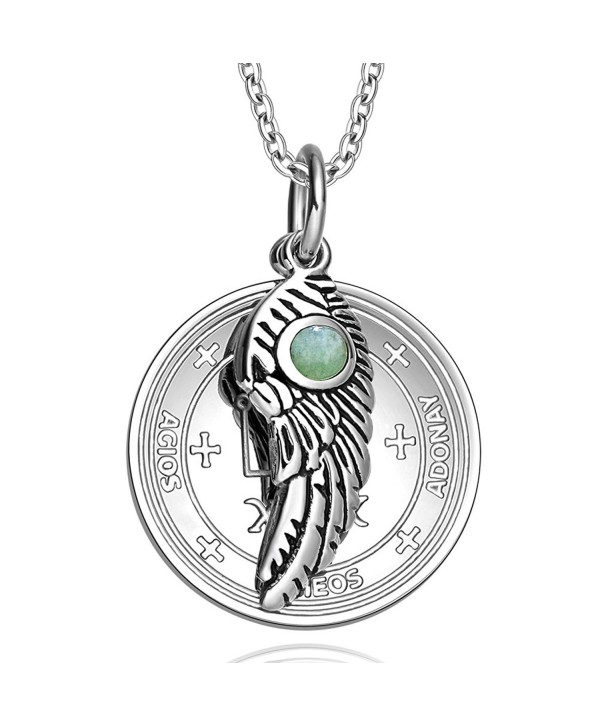 Archangel Raphael Sigil Amulet Magic Powers Angel Wing Charm Green Quartz Pendant 22 Inch Necklace - CW11UNTLOMX