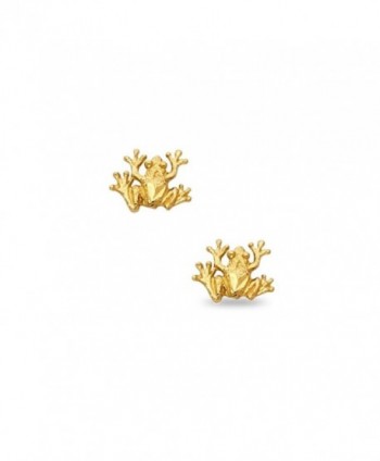 14k Yellow Gold Frog Stud Earrings Diamond Cut Design Polished Finish Genuine Solid 9 x 8 mm - CO12O6UU82R
