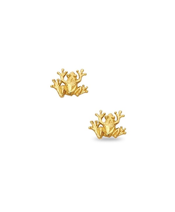 14k Yellow Gold Frog Stud Earrings Diamond Cut Design Polished Finish Genuine Solid 9 x 8 mm - CO12O6UU82R